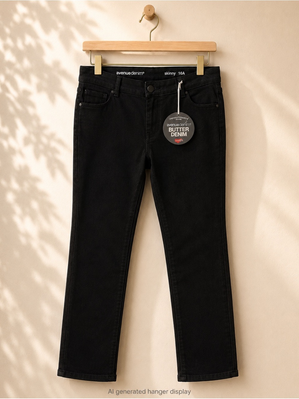 Avenue Black Straight Leg Jeans Classic Style